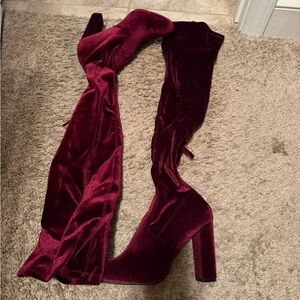 Steve Madden Velvet Over-the-Knee Boots - Deep Red